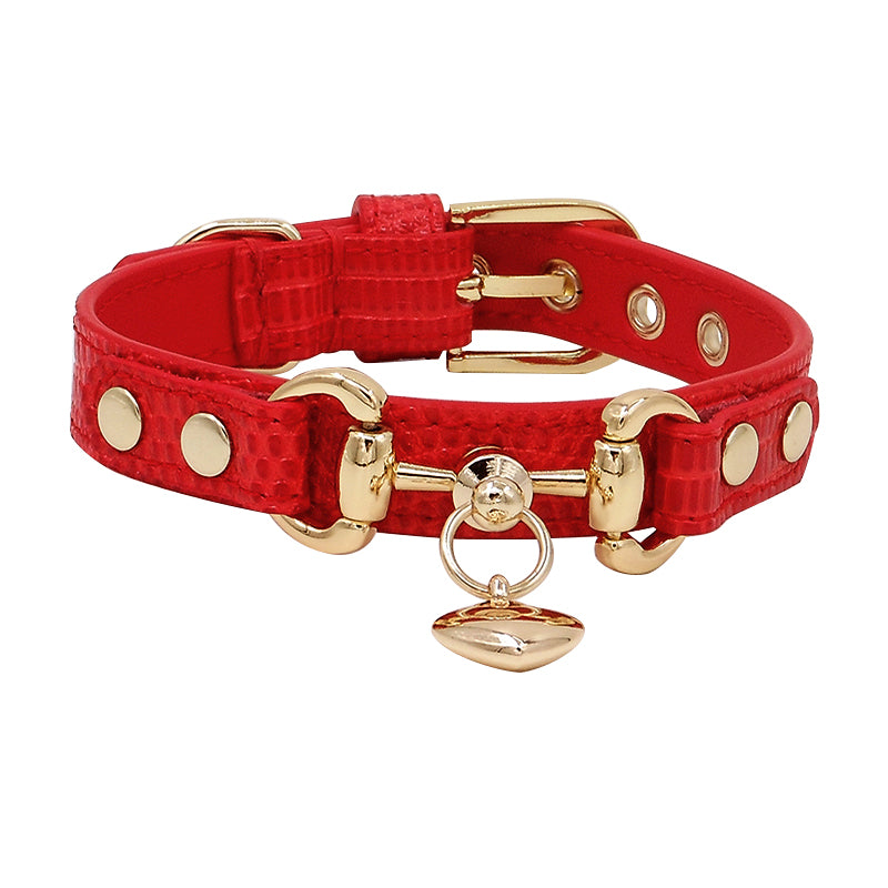 Collier en Cuir Motif Lézard Double Boucle pour Chien — XS à XL