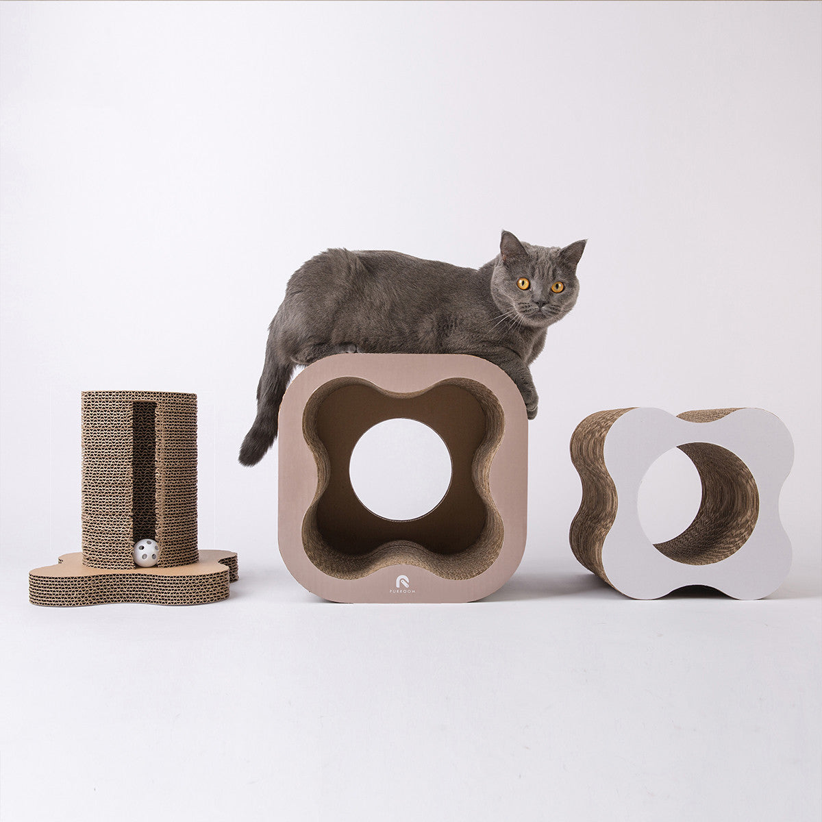 Griffoir Tunnel Modulable pour Chat – Set 3 Pièces en Carton Ondulé