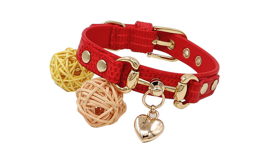 Collier en Cuir Motif Lézard Double Boucle pour Chien — XS à XL