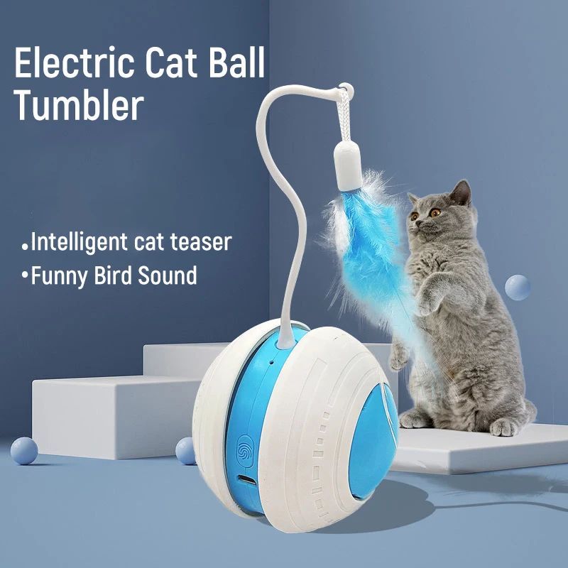 Balle Électrique Culbuto pour Chat – Plumes, Mouvement Irrégulier & Grattoir