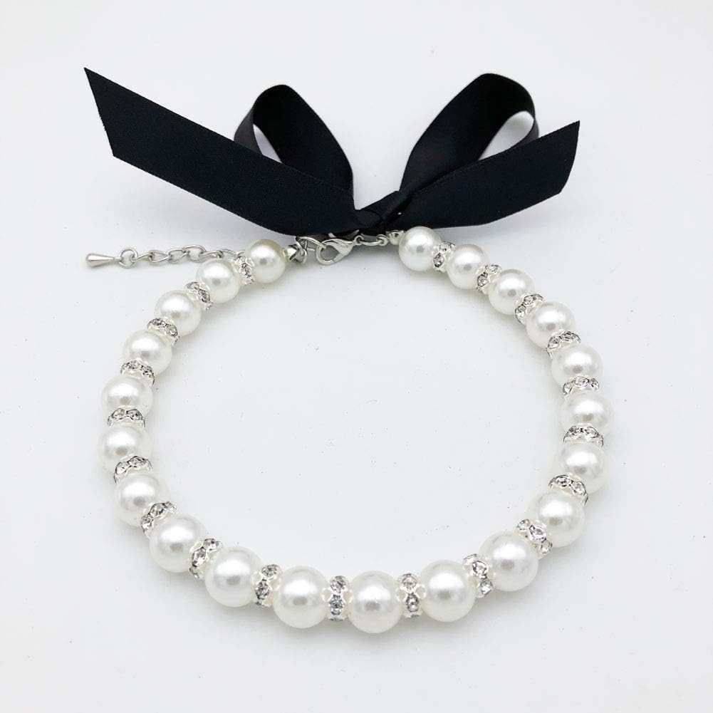 Collier Bijou Perles & Strass pour Chat et Petit Chien — Nœud Ruban