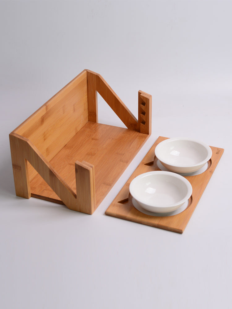 Bol pour Chat avec Support en Bois – Inox ou Blanc