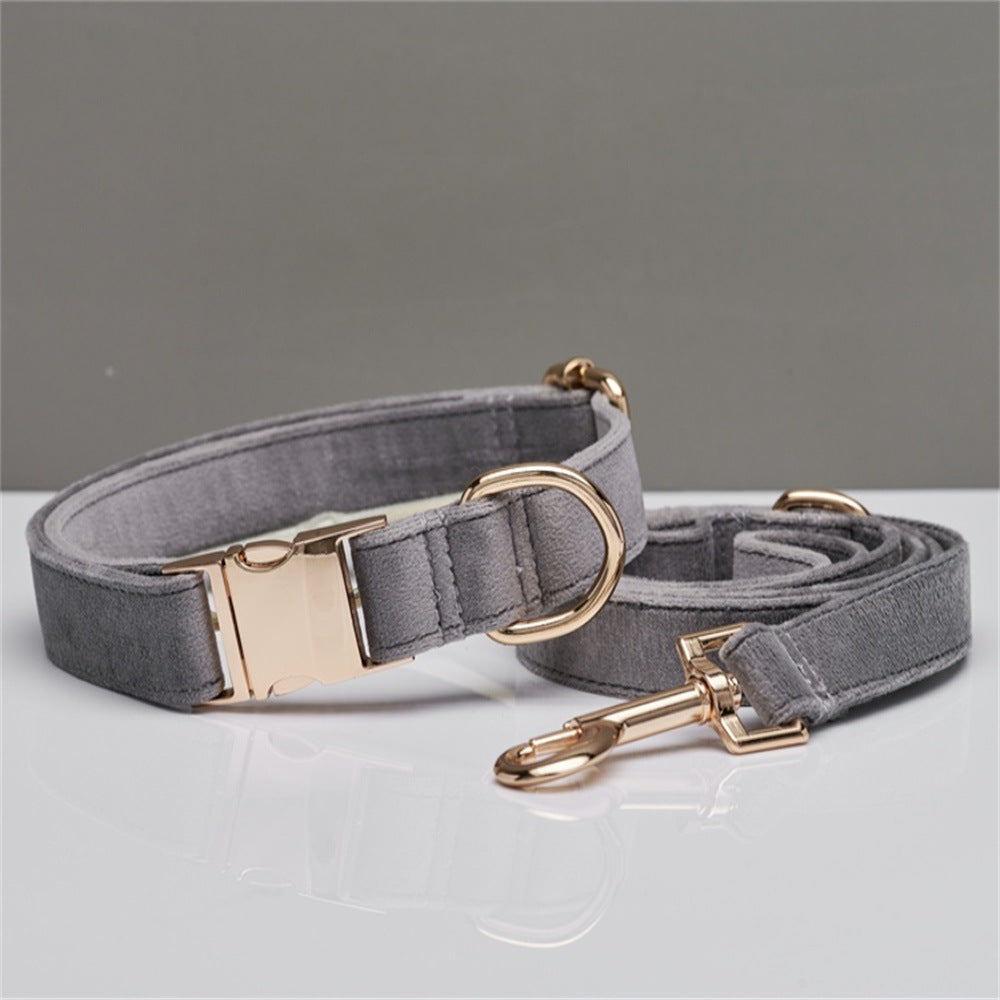 Ensemble Collier & Laisse en Velours avec Nœud Papillon pour Chien