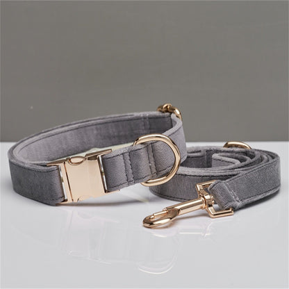 Ensemble Collier & Laisse en Velours avec Nœud Papillon pour Chien