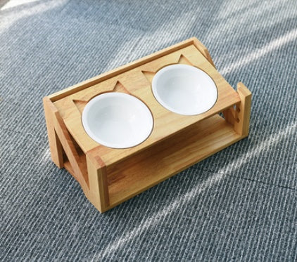 Bol pour Chat avec Support en Bois – Inox ou Blanc