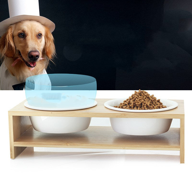 Double Bol en Céramique sur Support Bambou pour Chien