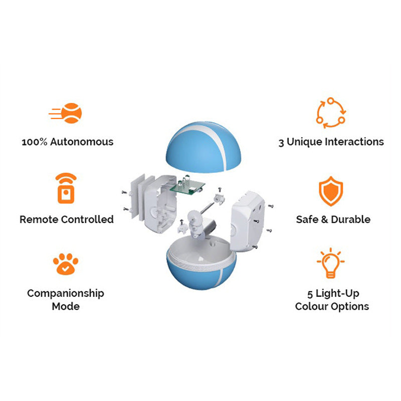 Balle Interactive Télécommandée avec LED pour Chat et Chien – 3 Modes, 5 Couleurs