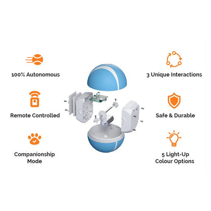 Balle Interactive Télécommandée avec LED pour Chat et Chien – 3 Modes, 5 Couleurs