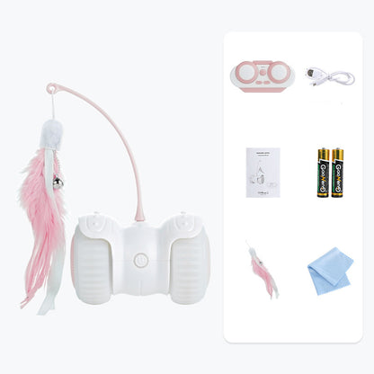 Voiture Électrique Télécommandée pour Chat – Plumes, LED & 2 Modes de Jeu