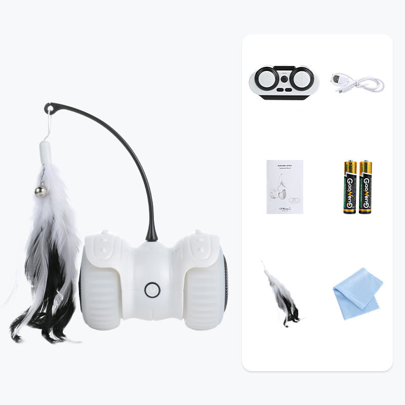 Voiture Électrique Télécommandée pour Chat – Plumes, LED & 2 Modes de Jeu