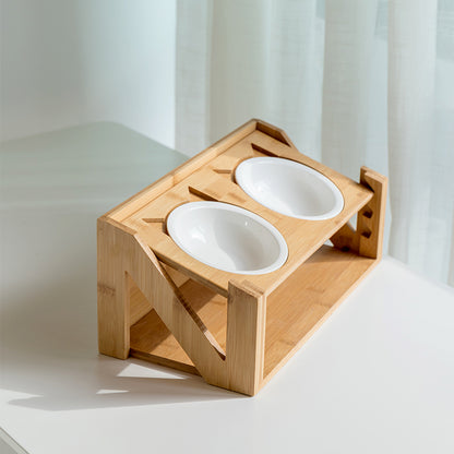 Bol pour Chat avec Support en Bois – Inox ou Blanc