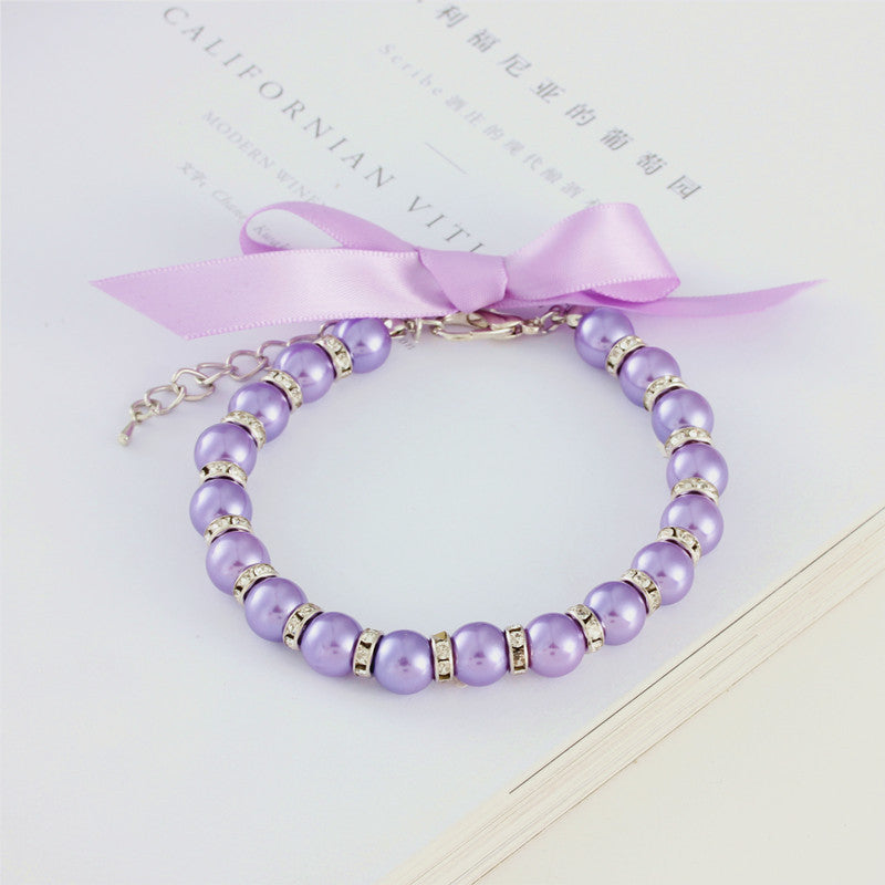 Collier Bijou Perles & Strass pour Chat et Petit Chien — Nœud Ruban