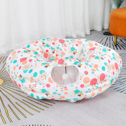 Nid Tunnel Donut pour Chat – Labyrinthe Toutes Saisons, 12 Coloris