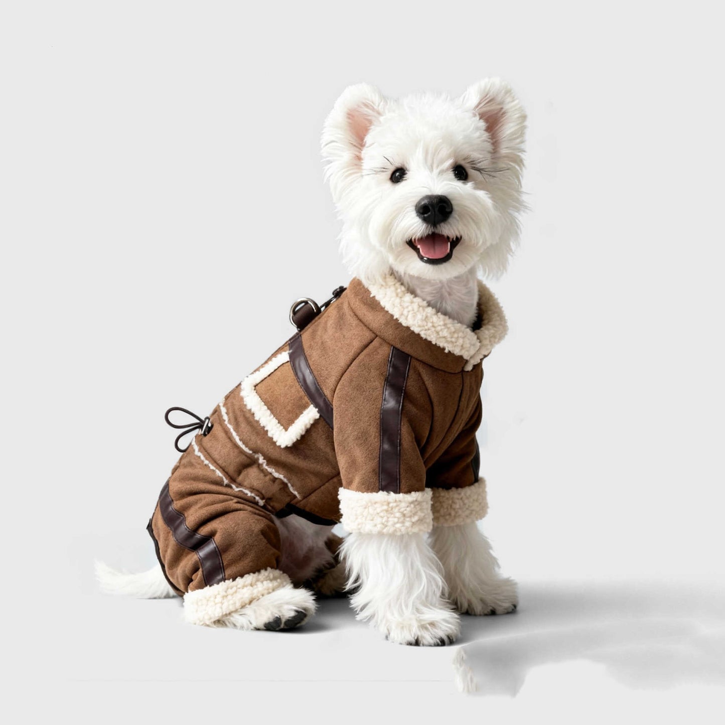 4-Legged Quilted Dog Coat – Suede & Lambswool, Winter