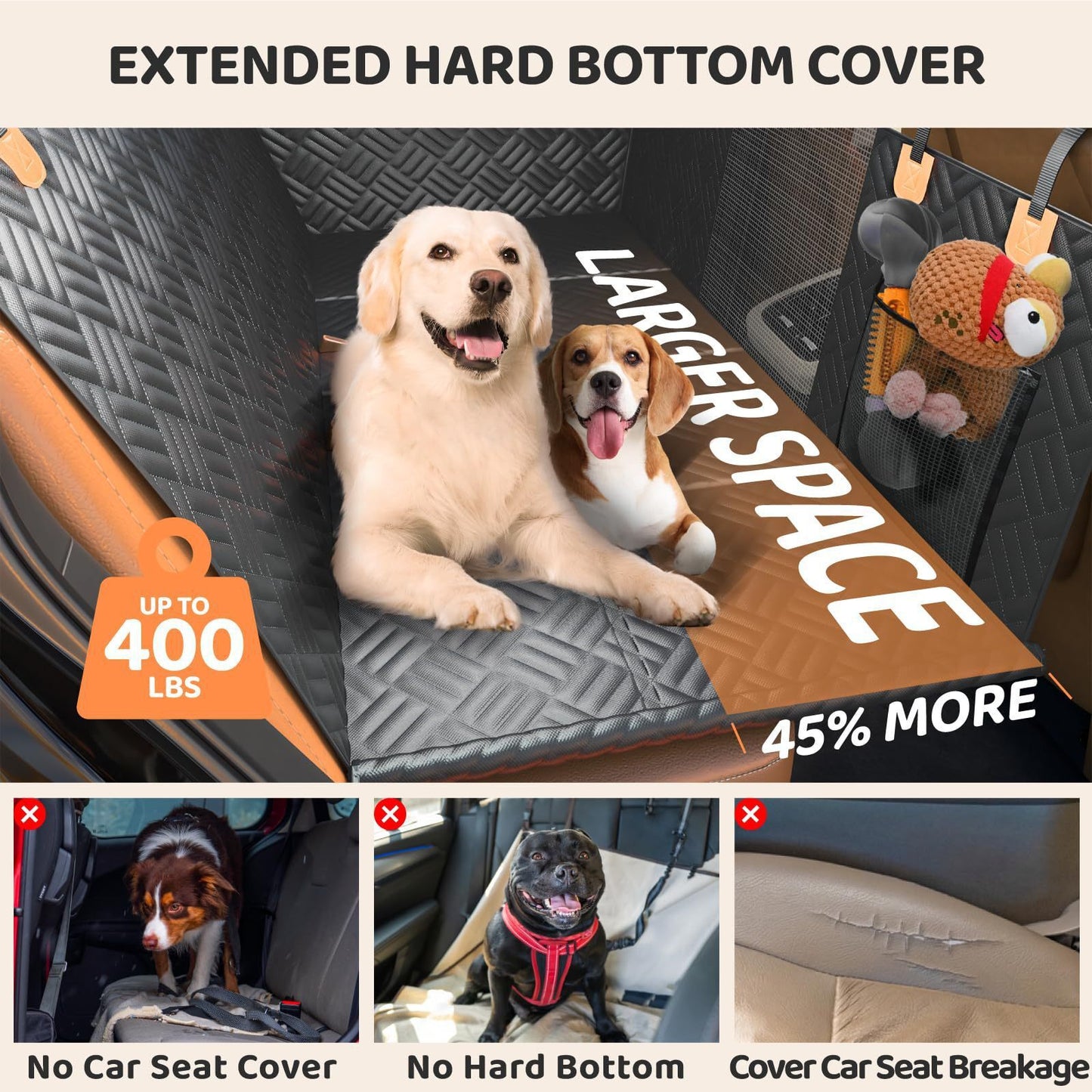 Tapis Protecteur Siège Arrière Voiture pour Chien — Tissu Noir