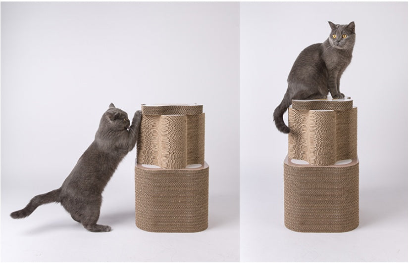 Griffoir Tunnel Modulable pour Chat – Set 3 Pièces en Carton Ondulé