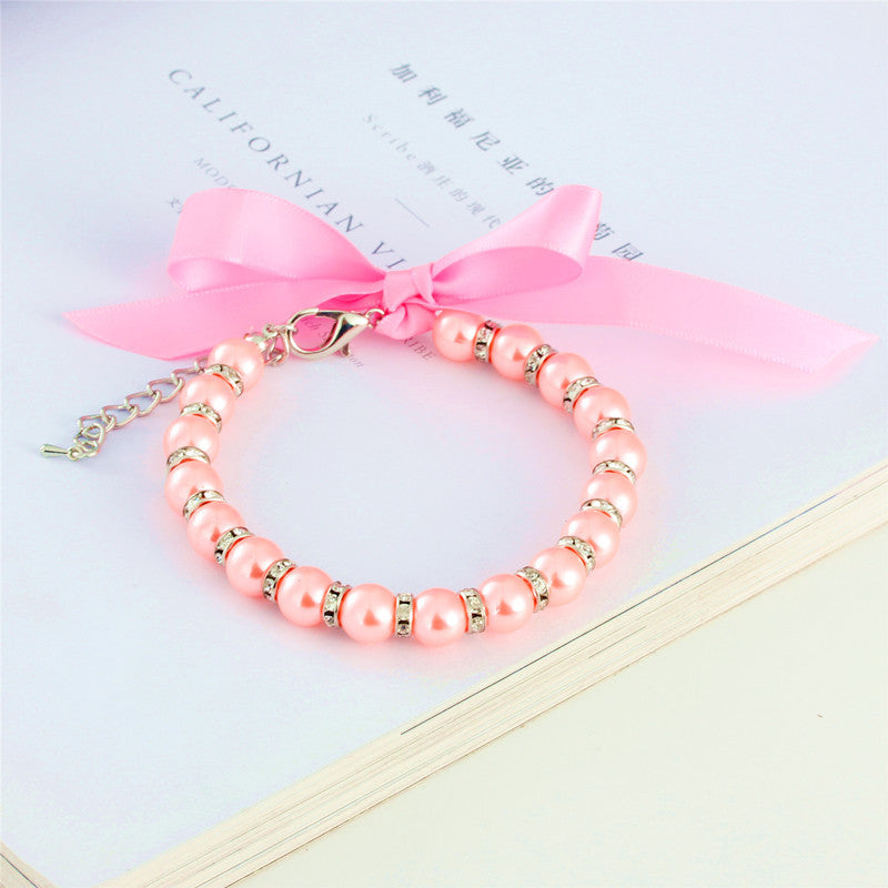 Collier Bijou Perles & Strass pour Chat et Petit Chien — Nœud Ruban