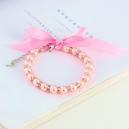 Collier Bijou Perles & Strass pour Chat et Petit Chien — Nœud Ruban