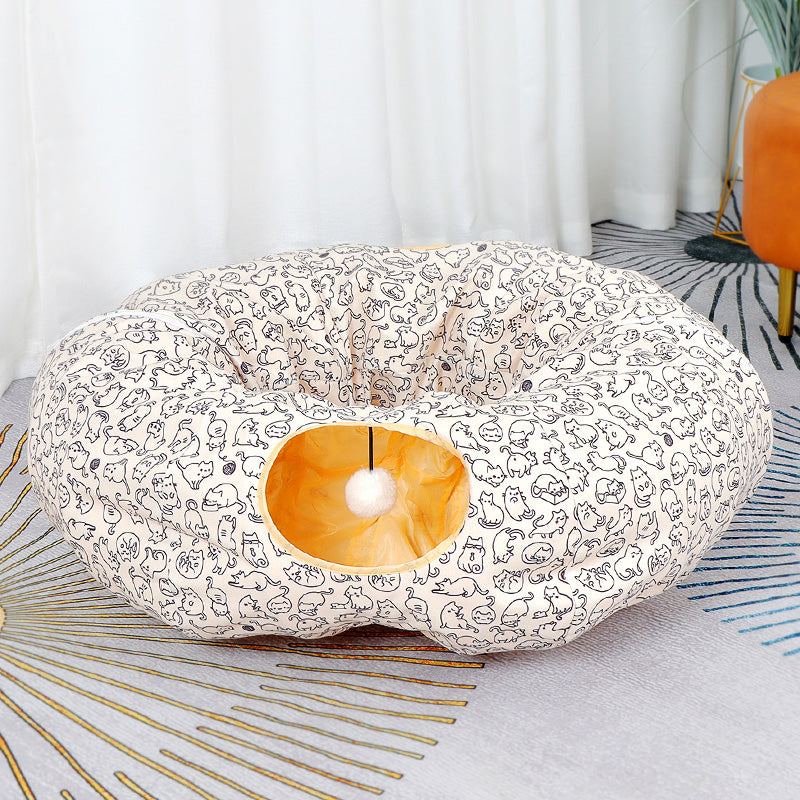 Nid Tunnel Donut pour Chat – Labyrinthe Toutes Saisons, 12 Coloris