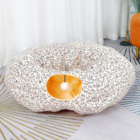 Nid Tunnel Donut pour Chat – Labyrinthe Toutes Saisons, 12 Coloris