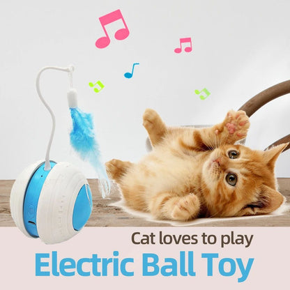 Balle Électrique Culbuto pour Chat – Plumes, Mouvement Irrégulier & Grattoir