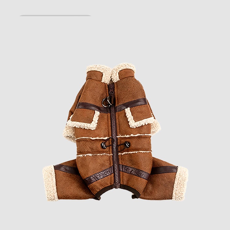 4-Legged Quilted Dog Coat – Suede & Lambswool, Winter