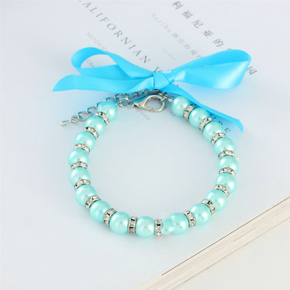 Collier Bijou Perles & Strass pour Chat et Petit Chien — Nœud Ruban