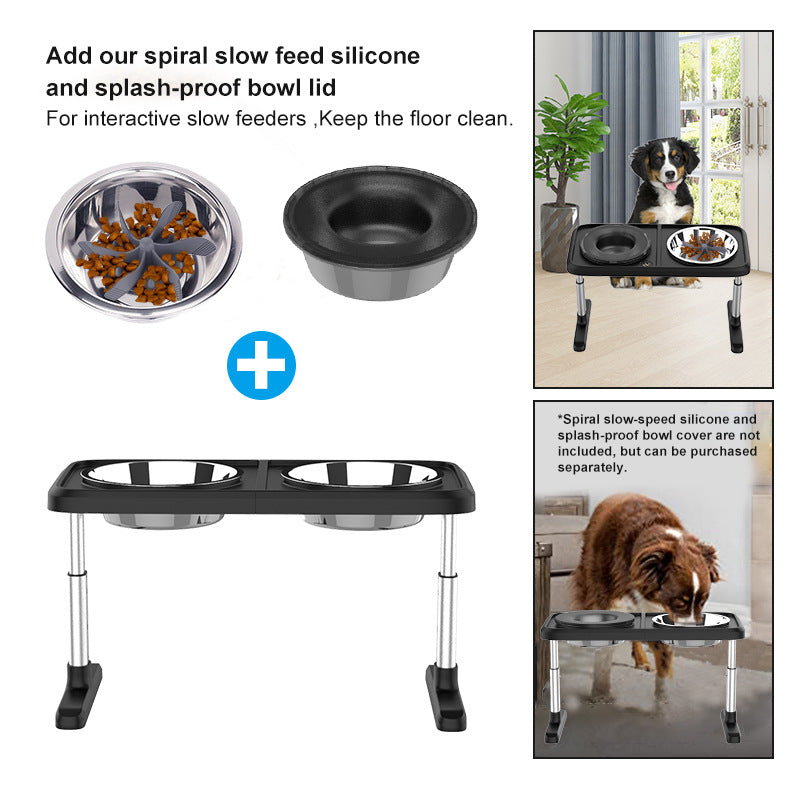 Gamelle Pliable Réglable en Hauteur pour Chien – Inox Noir