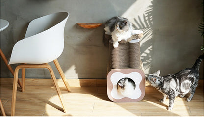Griffoir Tunnel Modulable pour Chat – Set 3 Pièces en Carton Ondulé