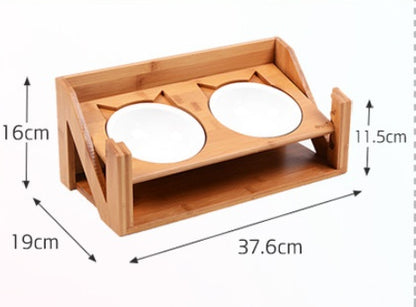Bol pour Chat avec Support en Bois – Inox ou Blanc