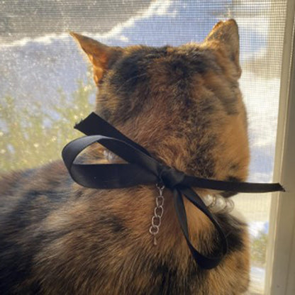 Collier Bijou Perles & Strass pour Chat et Petit Chien — Nœud Ruban
