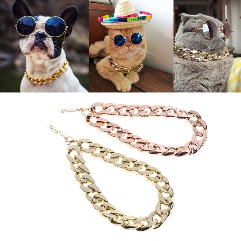 Collier Chaîne Dorée Style Hip-Hop pour Chien