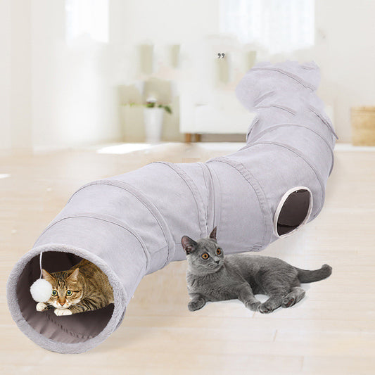 Tunnel en S Pliable pour Chat – Suède Doux, Léger & Compact