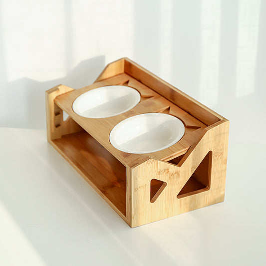 Bol pour Chat avec Support en Bois – Inox ou Blanc