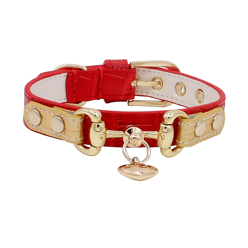 Collier en Cuir Motif Lézard Double Boucle pour Chien — XS à XL