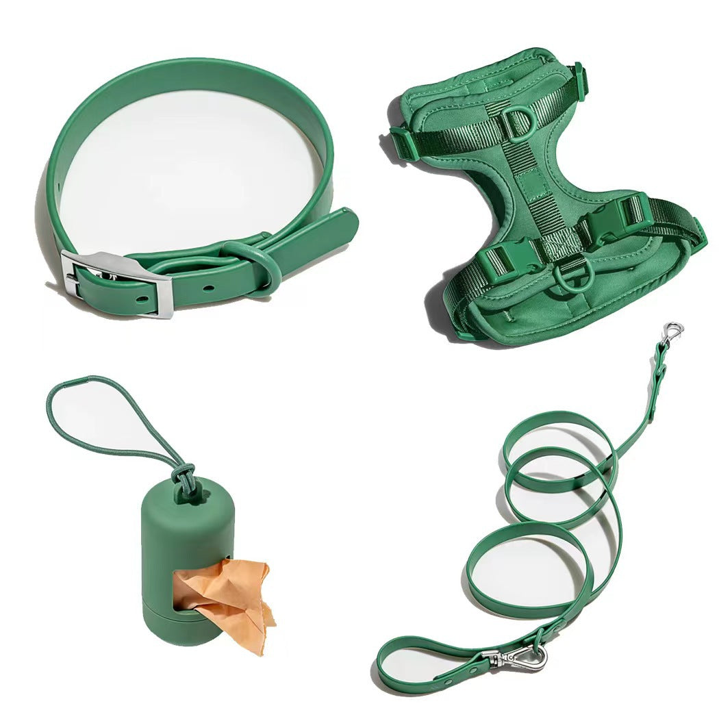 Set 4 Pièces pour Chien — Collier, Laisse, Harnais & Gamelle | Imperméable
