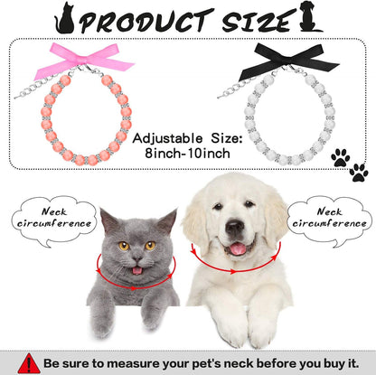 Collier Bijou Perles & Strass pour Chat et Petit Chien — Nœud Ruban