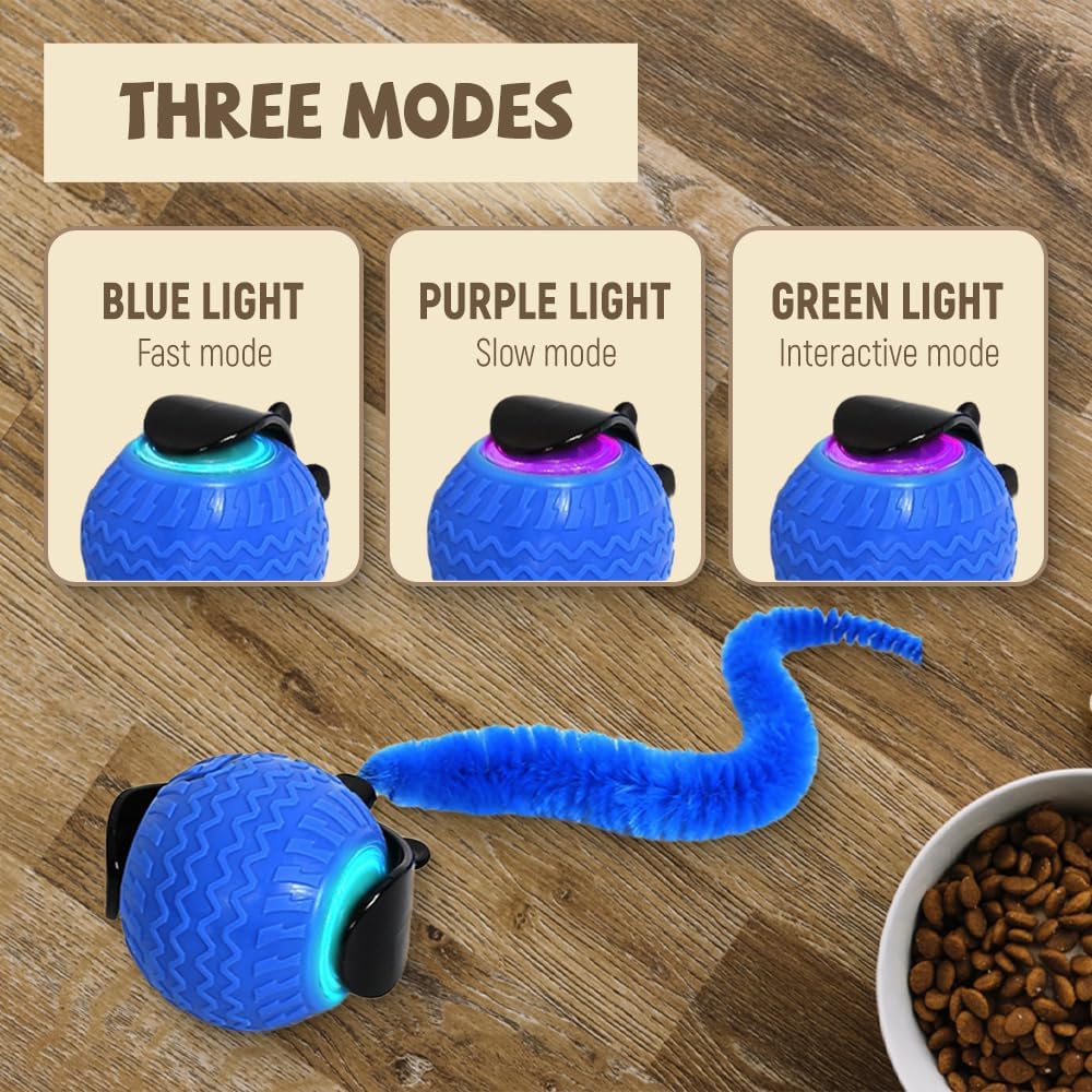 Balle Interactive Auto-Roulante pour Chat — Souris & Cordon Inclus