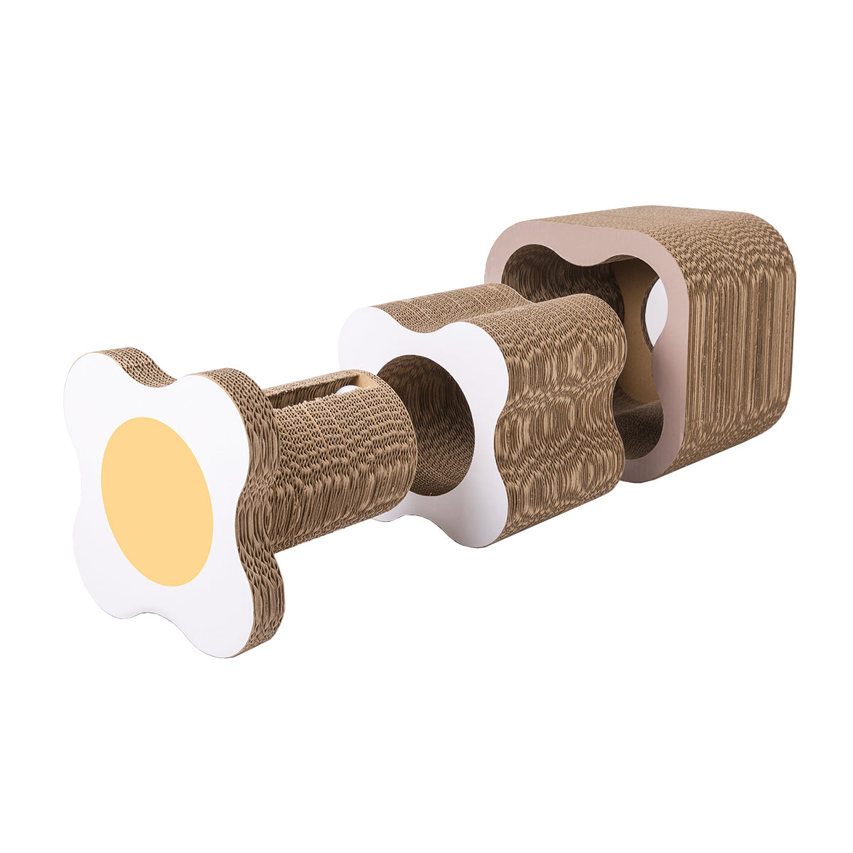 Griffoir Tunnel Modulable pour Chat – Set 3 Pièces en Carton Ondulé