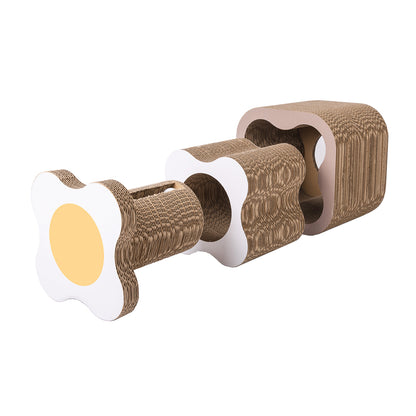 Griffoir Tunnel Modulable pour Chat – Set 3 Pièces en Carton Ondulé