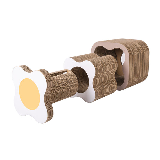 Griffoir Tunnel Modulable pour Chat – Set 3 Pièces en Carton Ondulé