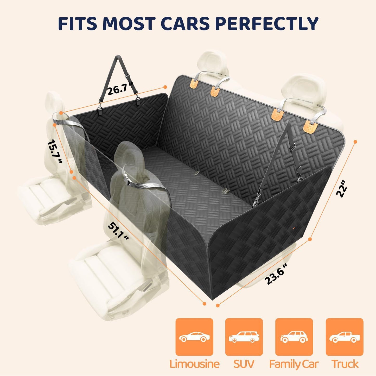 Tapis Protecteur Siège Arrière Voiture pour Chien — Tissu Noir