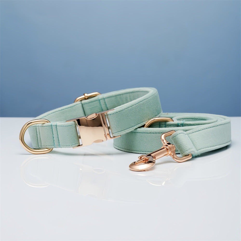 Ensemble Collier & Laisse en Velours avec Nœud Papillon pour Chien