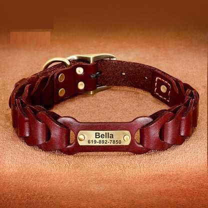 Collier en Cuir Véritable Tressé pour Grand Chien — Boucle Zinc