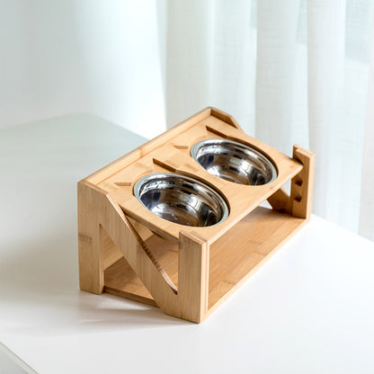Bol pour Chat avec Support en Bois – Inox ou Blanc