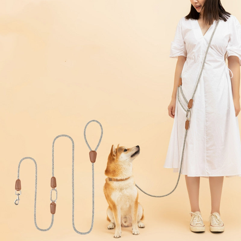 Laisse Mains Libres Bandoulière pour Chien — Nylon Gris Clair