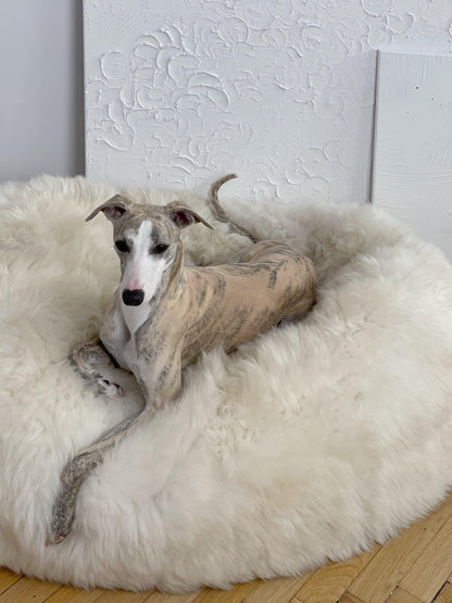 Oval Natural Sheepskin Pet Bed - White-2
