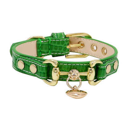 Collier en Cuir Motif Lézard Double Boucle pour Chien — XS à XL