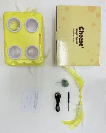 Jouet Interactif 3-en-1 Maison Fromage pour Chat – Apaisant & Cognitif