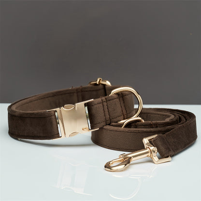 Ensemble Collier & Laisse en Velours avec Nœud Papillon pour Chien